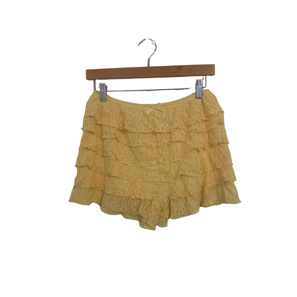 Yellow Lace Ruffle Women Shorts